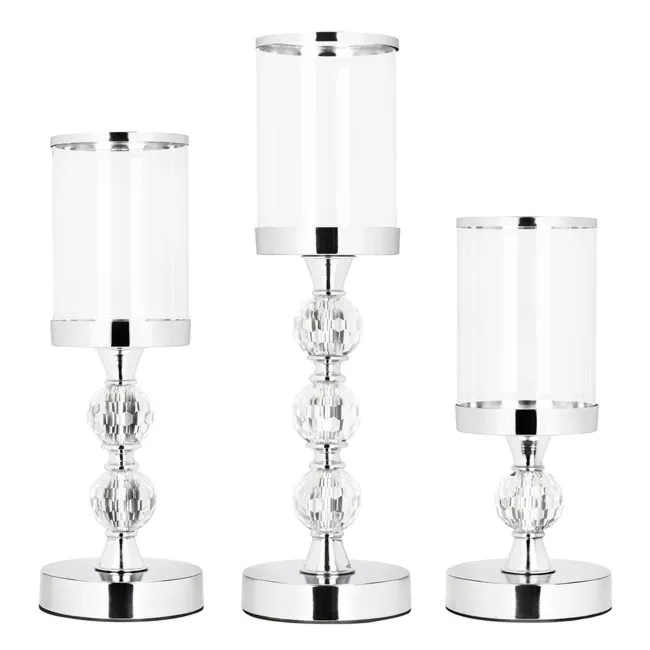 Świeczniki metalowe zestaw 3 szt. lampiony, srebrne