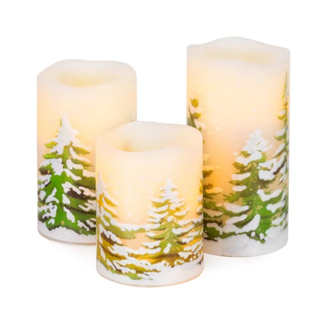 Świeczka dekoracyjna LED na baterie zestaw świec 3 szt. świąteczny wzór