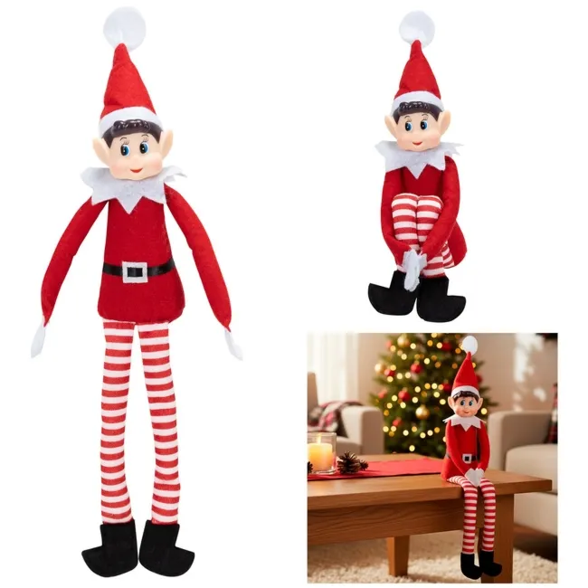 Skrzat świąteczny, dekoracja Boże Narodzenie 40 cm elf siedzący