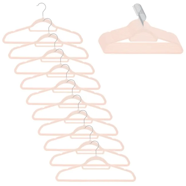 Wieszaki na ubrania 20 szt. welurowe odzieżowe do szafy pudrowy róż