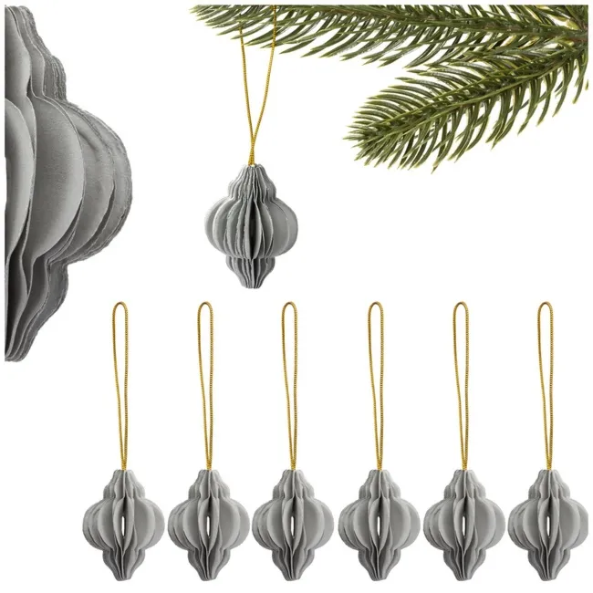 Papierowe bombki 6 szt. zawieszki choinkowe ozdoby świąteczne 4 cm rozkładane szare