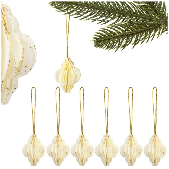 Papierowe bombki 6 szt. zawieszki choinkowe ozdoby świąteczne 4 cm rozkładane białe