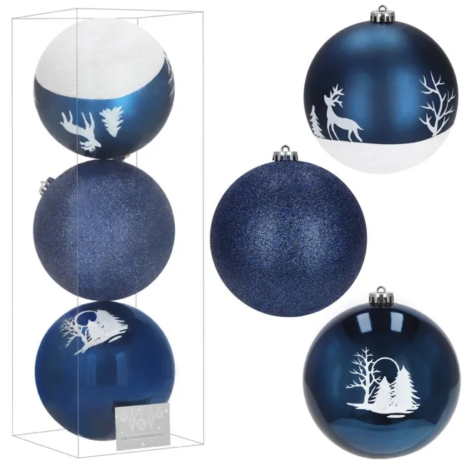 Bombki choinkowe 3 szt. duże ozdoby świąteczne 15 cm nietłukące niebieskie