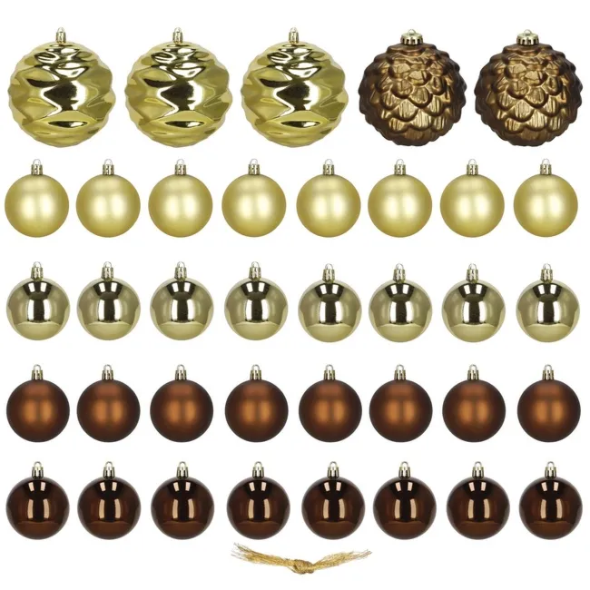 Bombki choinkowe 37 szt. zestaw dekoracji świątecznych, nietłukące złoto-brązowe