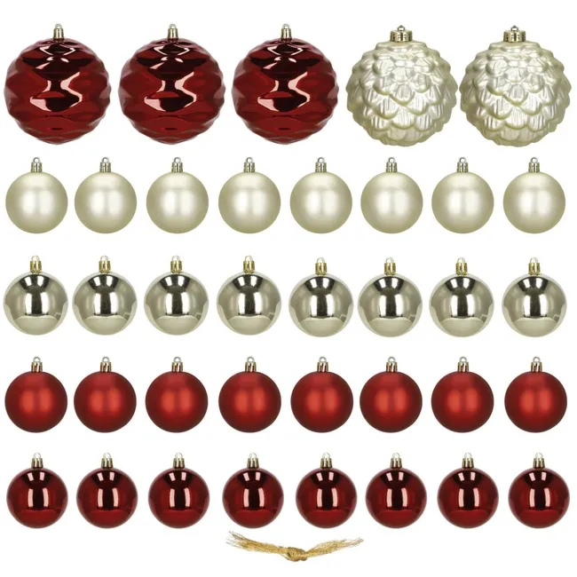 Bombki choinkowe 37 szt. zestaw dekoracji świątecznych, nietłukące złoto-czerwone