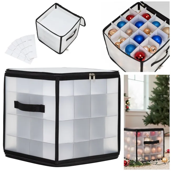 Organizer, opakowanie na dekoracje świateczne, bombki 64 przegródki czarno-przeźroczysty