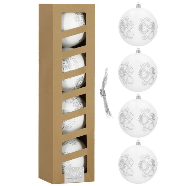 Bombki choinkowe 10 cm 4 szt. zestaw ozdoby świąteczne z wzorem matowe białe