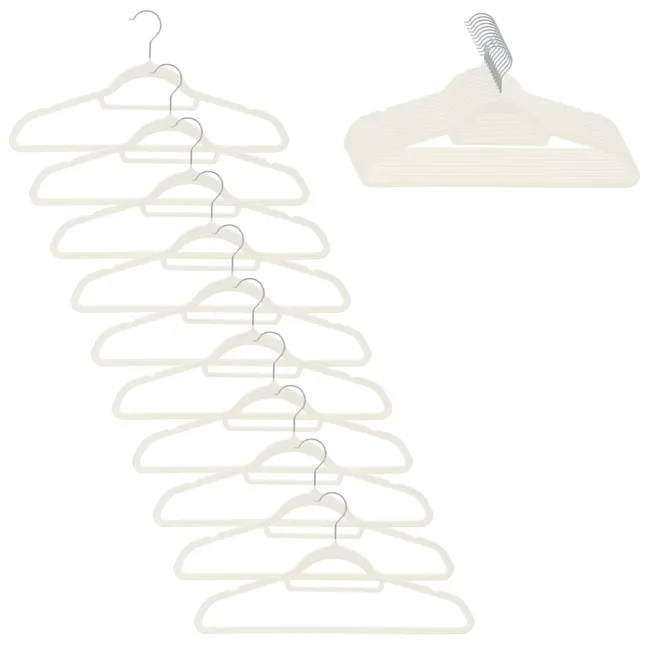 Wieszaki na ubrania 20 szt. welurowe odzieżowe do szafy, ecru
