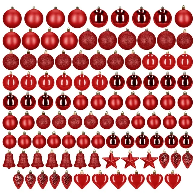 Bombki choinkowe 100 szt. zestaw dekoracji świątecznych nietłukące, czerwone
