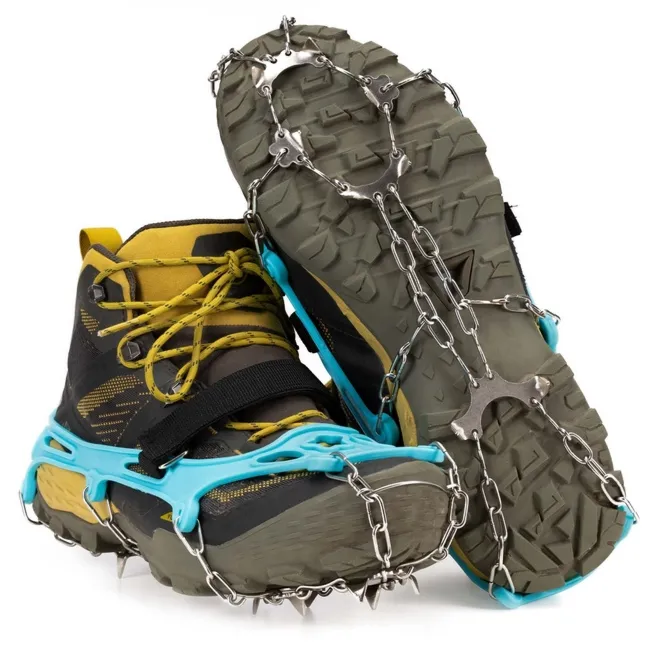 Raczki na buty stalowe antypoślizgowe turystyczne nakładki rozmiar 40-45 turkusowe