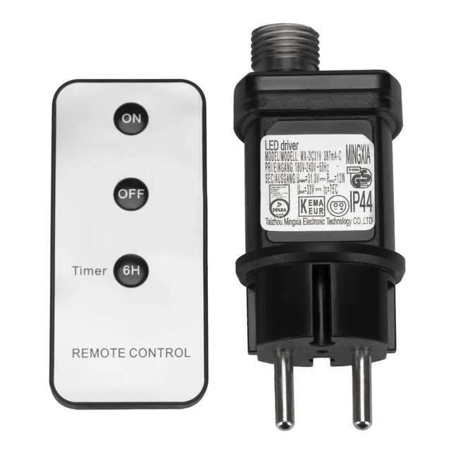 Zasilacz PRO do lampek 12W oświetlenia świątecznego IP44 + pilot z funkcją timer