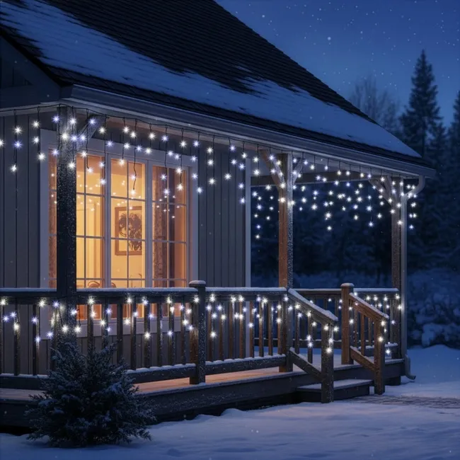 Kurtyna świetlna PRO 500 Led lampki zewnętrzne 25 m z pilotem zimny biały + zimny biały flash