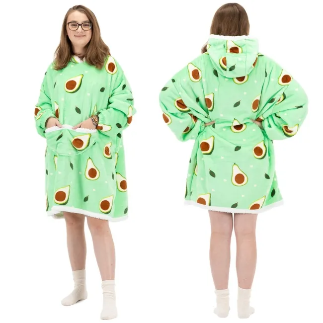 Kocobluza damska oversize koc bluza 2w1 z kapturem ciepła szlafrok futrzak zielony