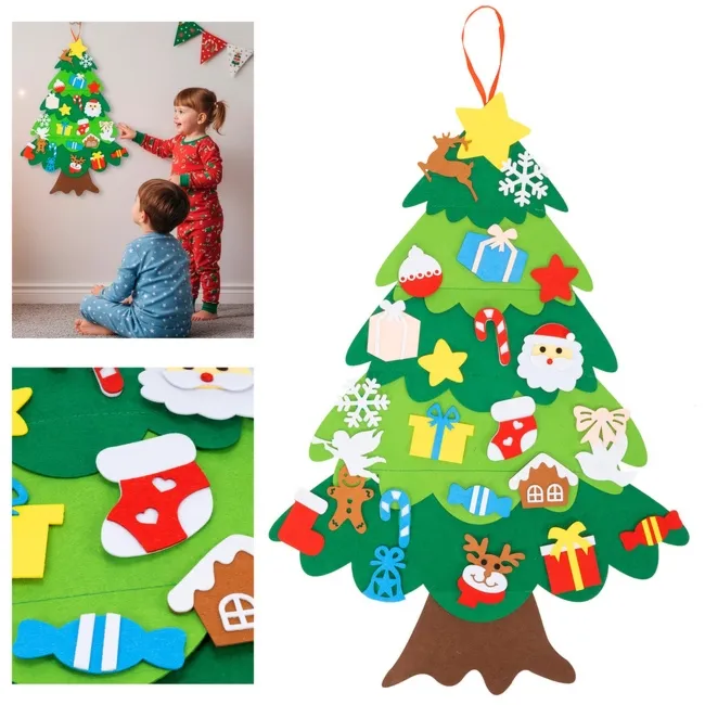 Ozdoba świąteczna, Choinka z filcu z zawieszkami 93 cm multikolor