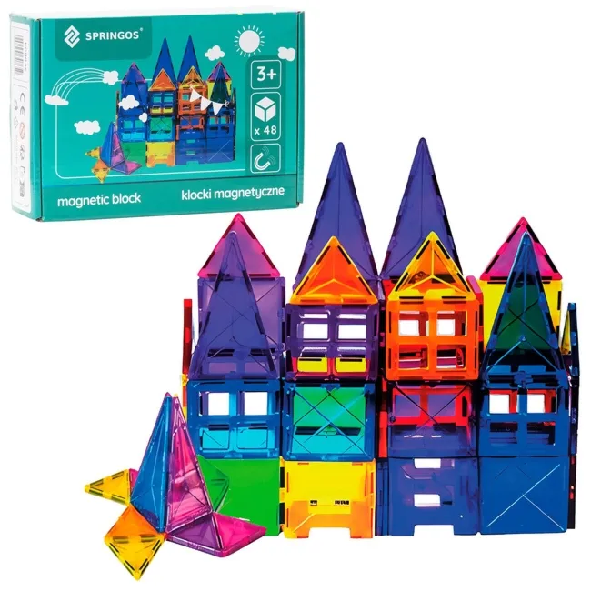 Klocki magnetyczne 3D zestaw 48 szt. klocki konstrukcyjne dla dzieci, kolorowe