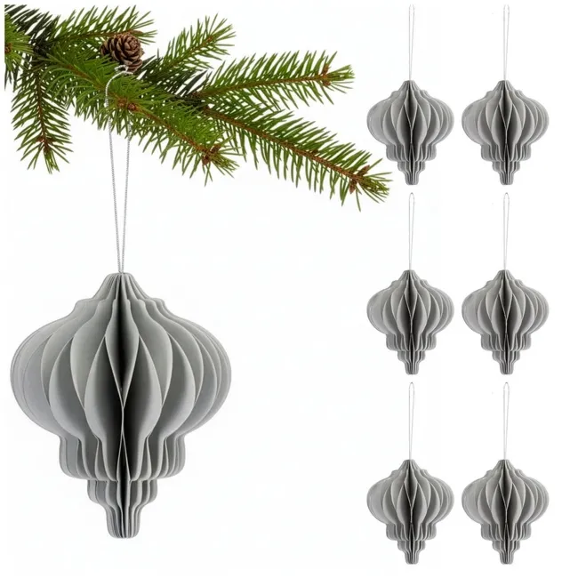 Papierowe bombki 6 szt. zawieszki choinkowe ozdoby świąteczne 12,5 cm rozkładane szare