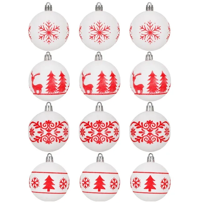 Bombki choinkowe 7 cm 12 szt. zestaw ozdoby świąteczne zdobione matowe, białe z wzorami
