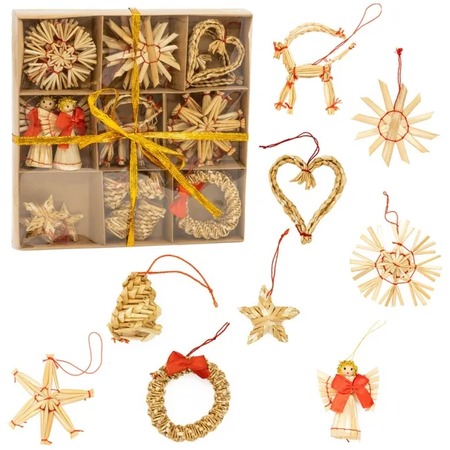 Ozdoby choinkowe, bombki słomiane 27 szt. naturalne dekoracje świąteczne, brązowe