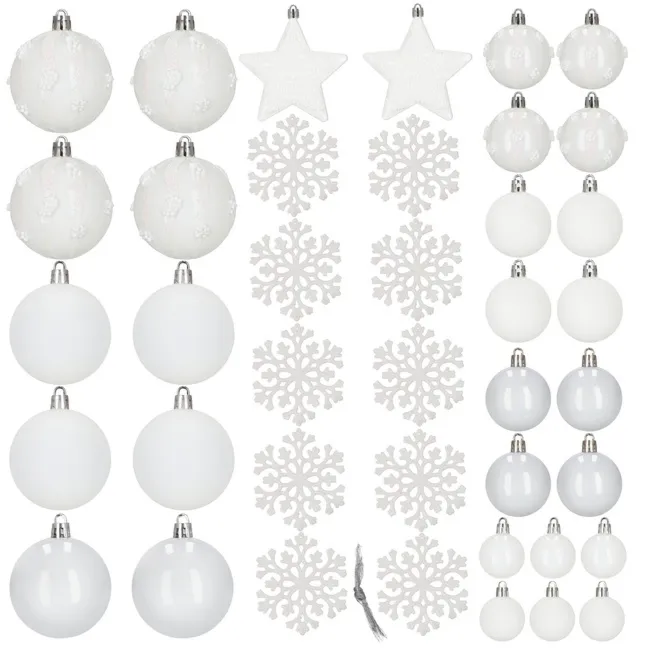 Bombki choinkowe 40 szt. zestaw dekoracji świątecznych, nietłukące, białe