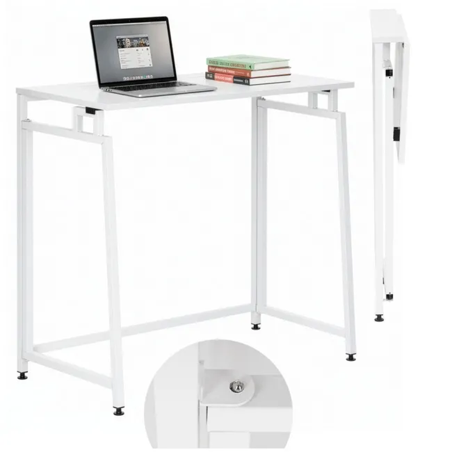 Biurko komputerowe, składane 80 cm stolik do pracy przy komputerze, drewniany, białe