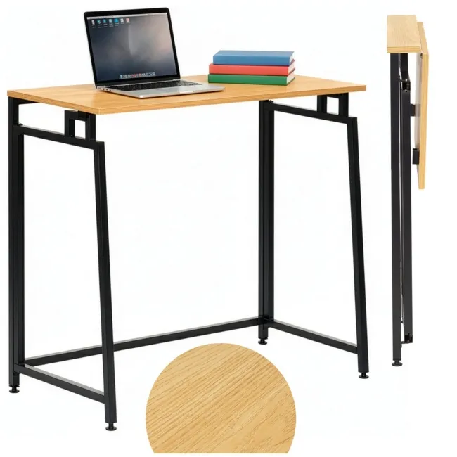 Biurko komputerowe, składane 80 cm stolik do pracy przy komputerze, drewniany, jasno brązowy