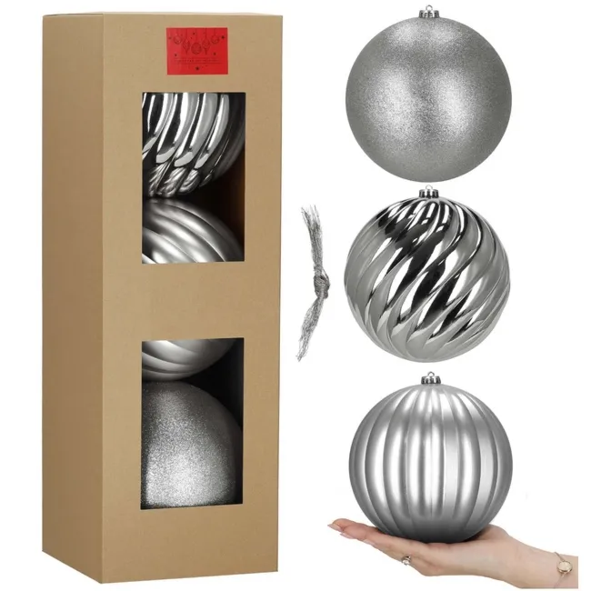 Bombki choinkowe 3 szt. duże ozdoby świąteczne 20,5 cm brokat srebrne