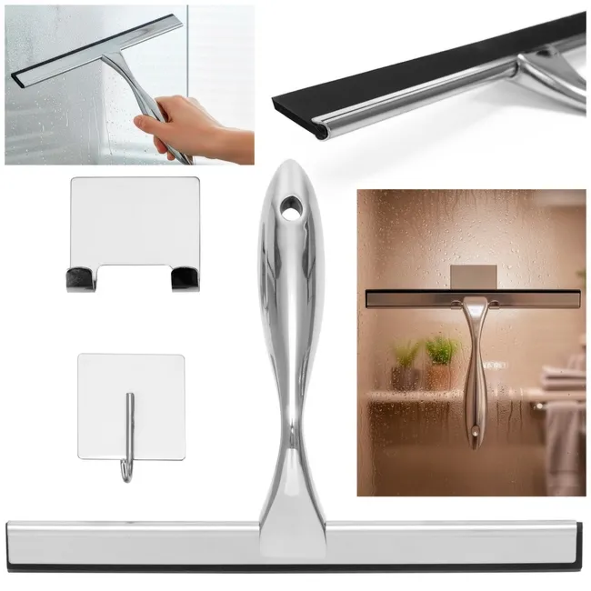 Ściągaczka do szyb, kabiny prysznicowej, łazienkowa ze stali nierdzewnej z uchwytem, srebrna