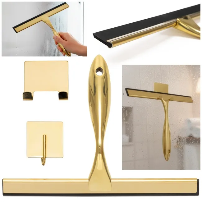 Ściągaczka do szyb, kabiny prysznicowej, łazienkowa ze stali nierdzewnej z uchwytem, złota