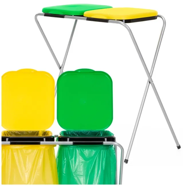 Stelaż na dwa worki do segregacji odpadów, stojak z pokrywami na śmieci