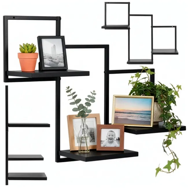 Półka ścienna, potrójna uniwersalna 57,5x21x50 cm wisząca, czarna