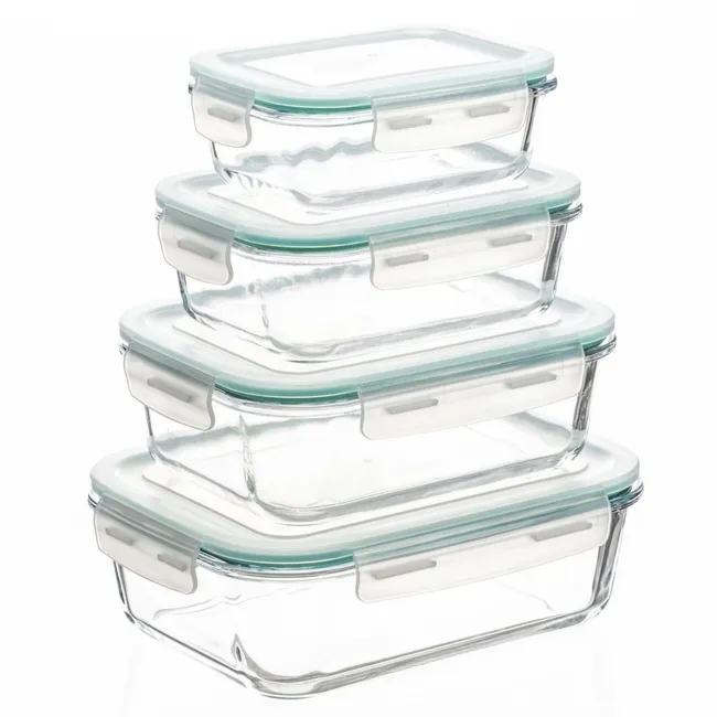 Pojemniki kuchenne na żywność z pokrywkami zestaw 4 szt. szklane, przeźroczysty