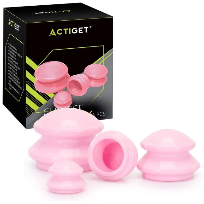 Bańki chiński, gumowe do masażu zestaw 4 szt. antycellulitowy, różowe