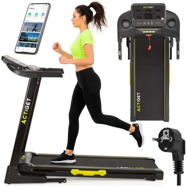 Bieżnia elektryczna, domowa 16 km/h z nachyleniem składana z aplikacją i czujnikami PRO