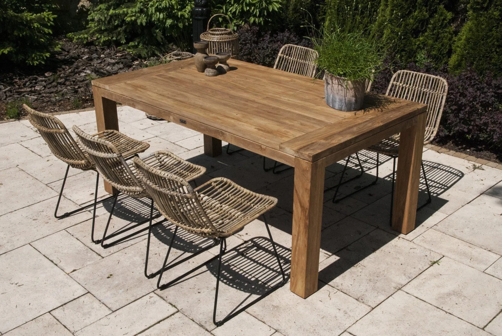 Meble ogrodowe zestaw NIMES VIII 6 os. Vimine naturalne drewno teak - rattan