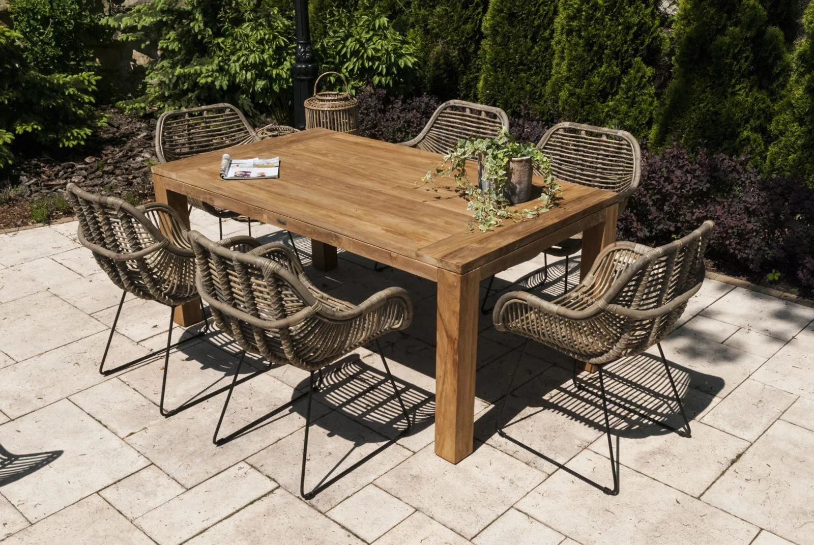 Meble ogrodowe zestaw NIMES VIII 6 os. Vimine naturalne drewno teak - rattan