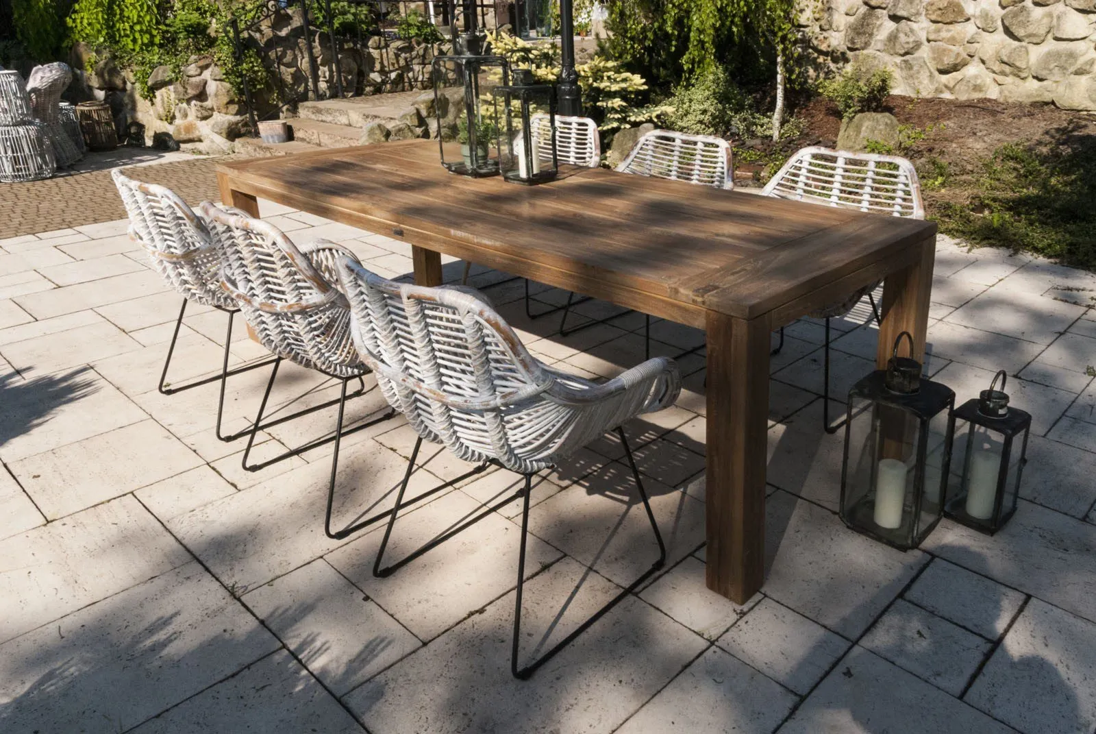 Meble ogrodowe zestaw NIMES VIII 6 os. Vimine naturalne drewno teak - rattan