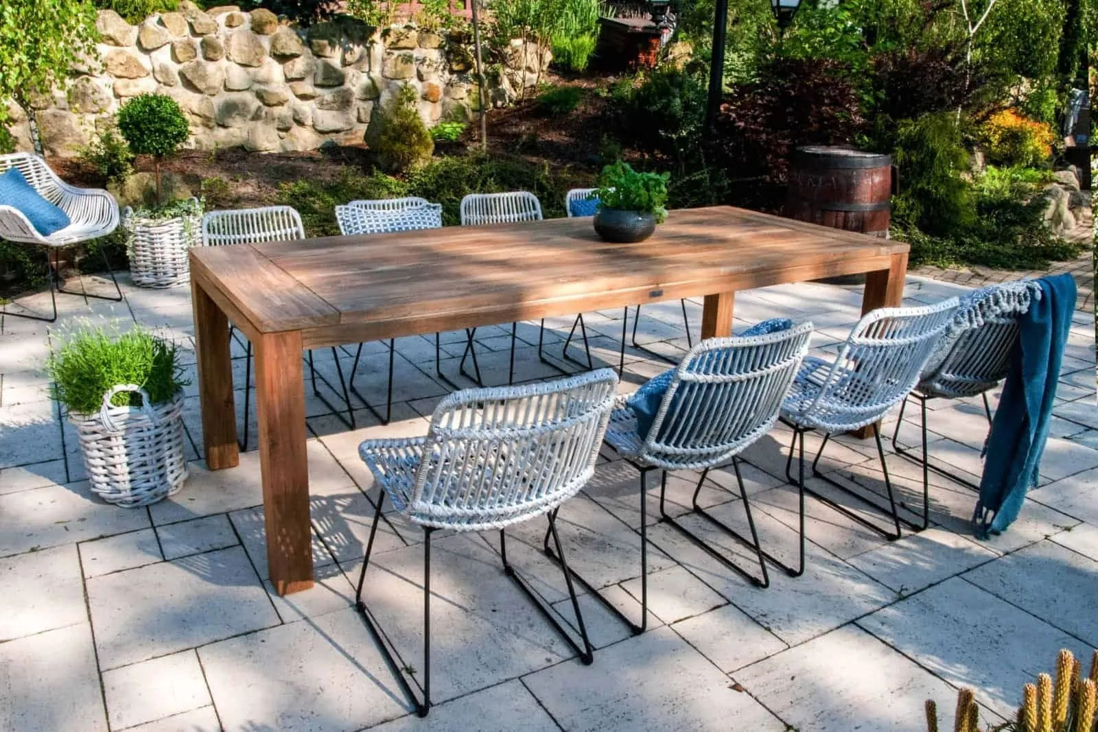 Meble ogrodowe na taras NIMES II 6 os. Vimine naturalne drewno teak - rattan
