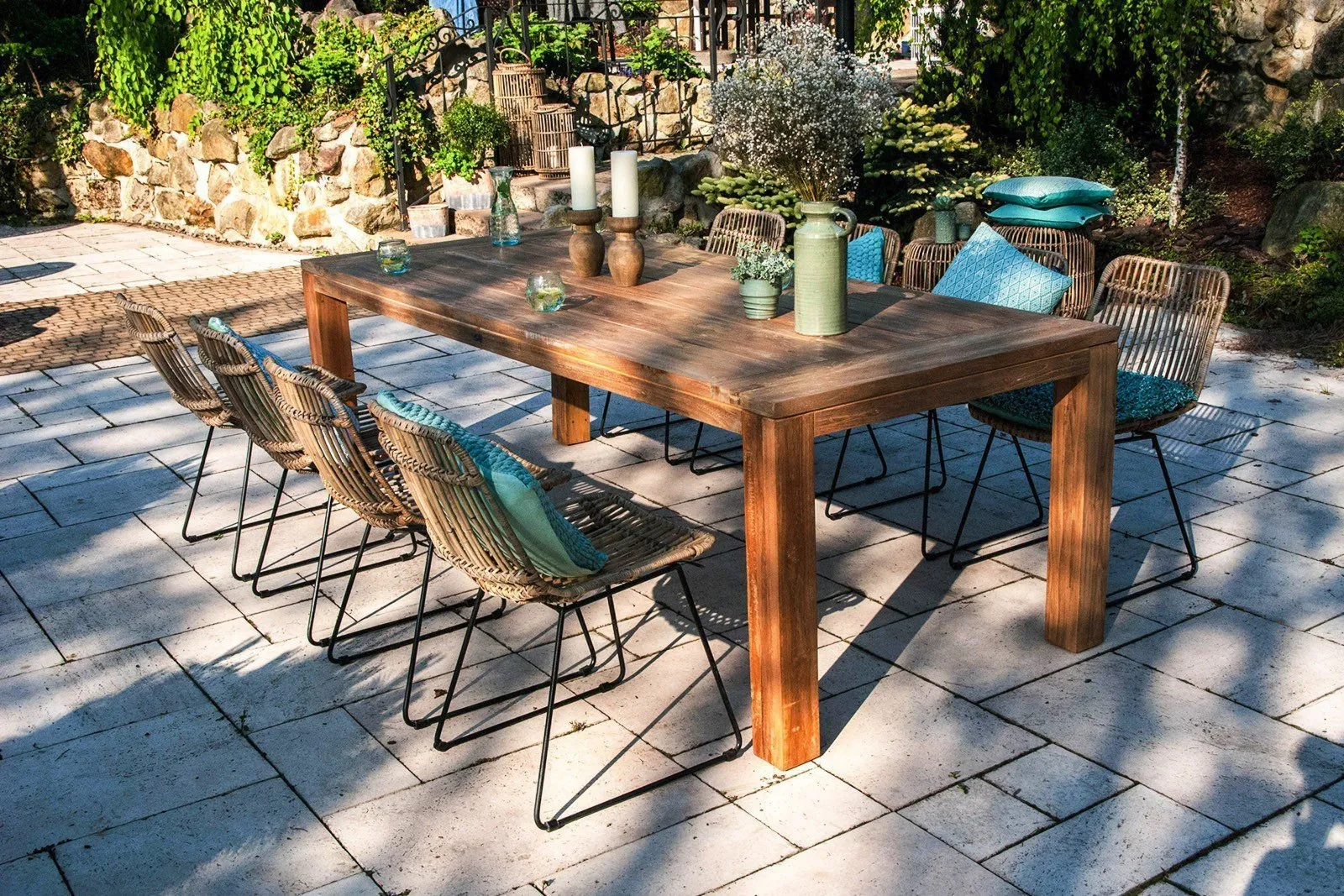 Meble ogrodowe tarasowe, do ogrodu NIMES  8 os. Vimine naturalne drewno teak - rattan