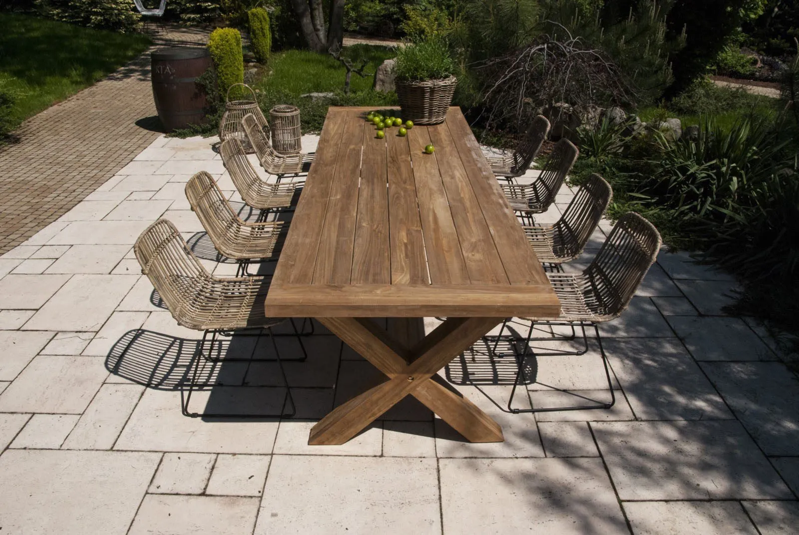 Meble ogrodowe do ogrodu zimowego LYON XII 8 os. Vimine naturalne drewno teak - rattan