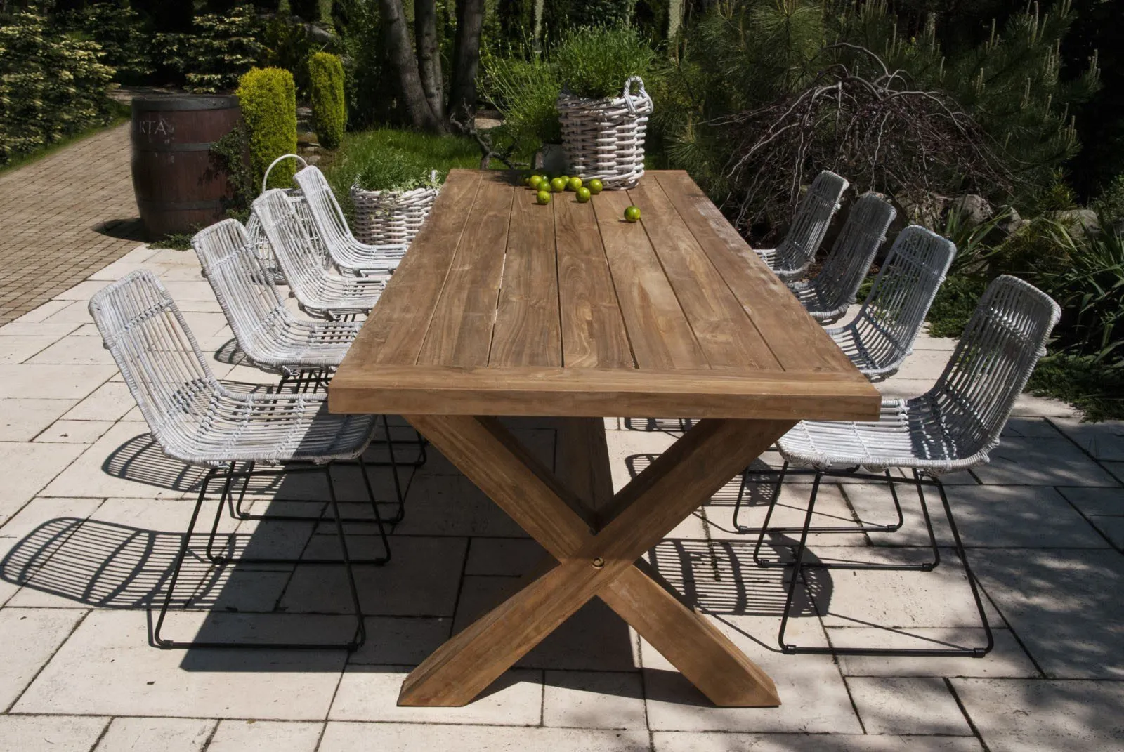Meble ogrodowe do ogrodu zimowego LYON XI 8 os. Vimine naturalne drewno teak - rattan