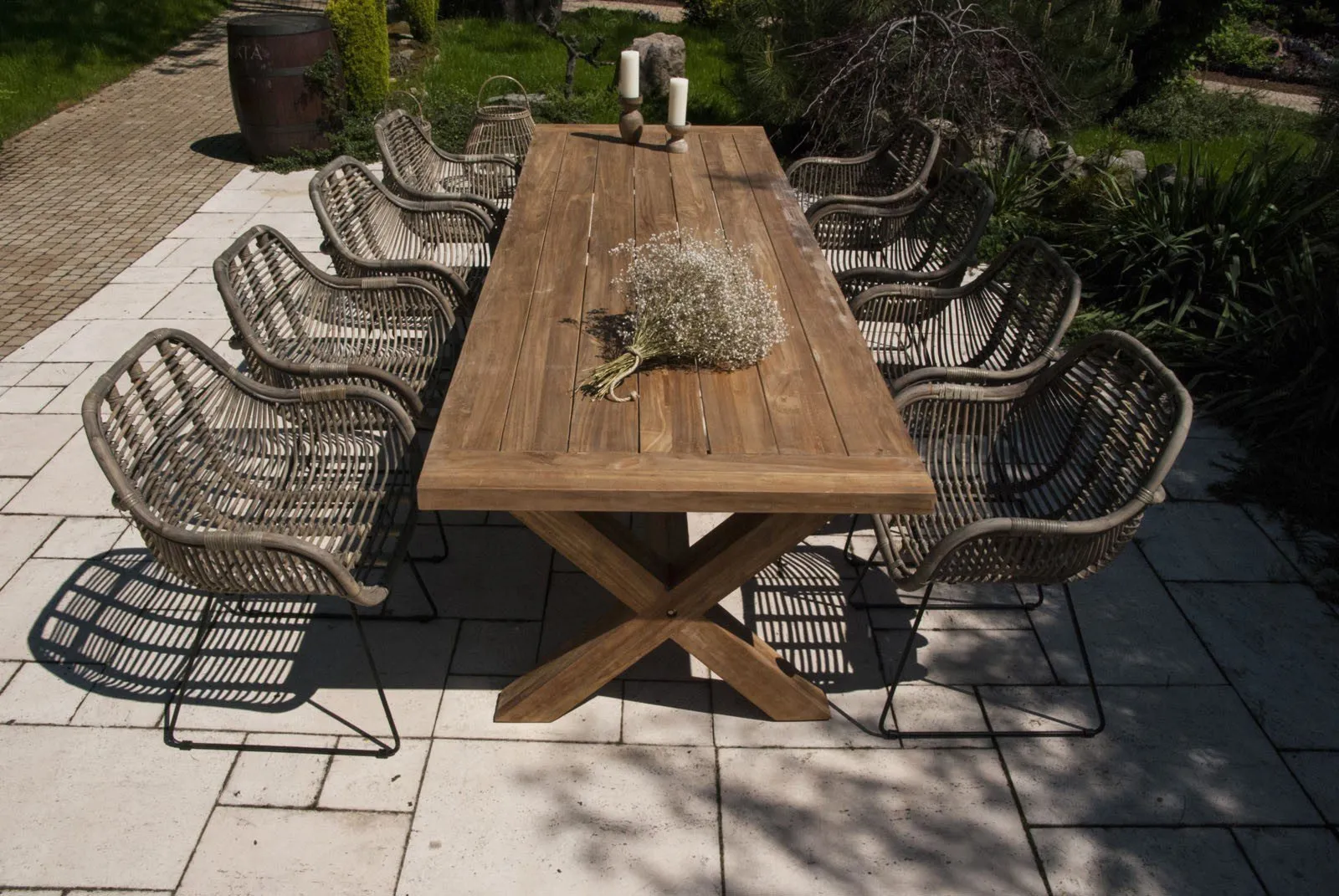 Meble tarasowe LYON X 8 os. Vimine naturalne drewno teak - rattan