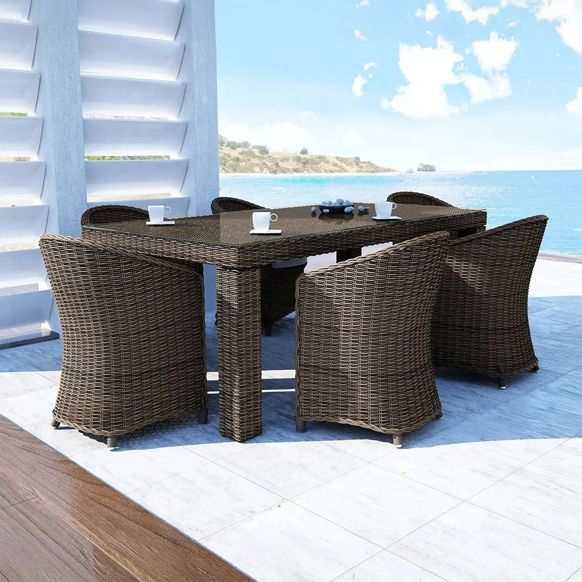 Zestaw ogrodowy stół z krzesłami RAPALLO  220 cm Oltre royal piaskowy technorattan