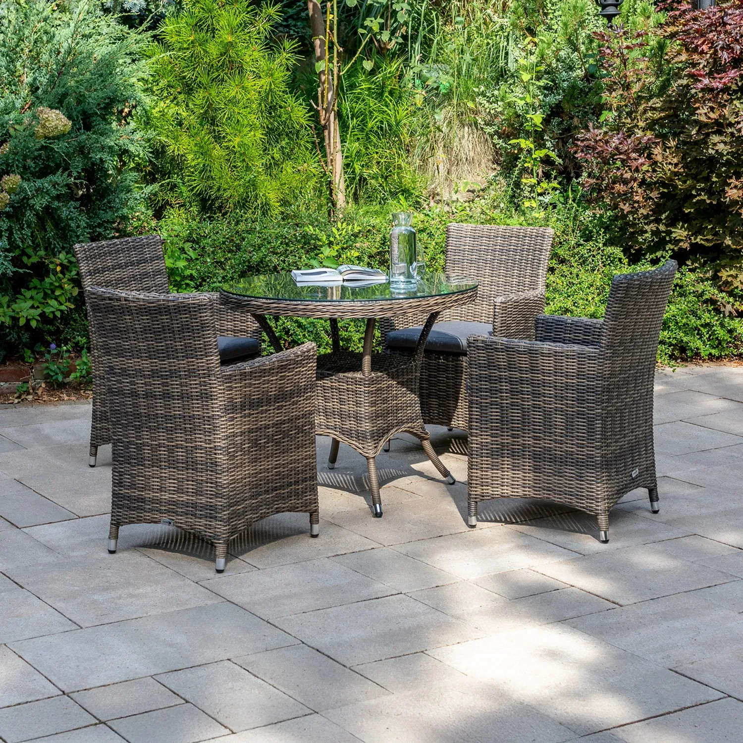 Stolik okrągły ogrodowy z fotelami FILIP II + Amanda  Oltre royal piaskowy technorattan