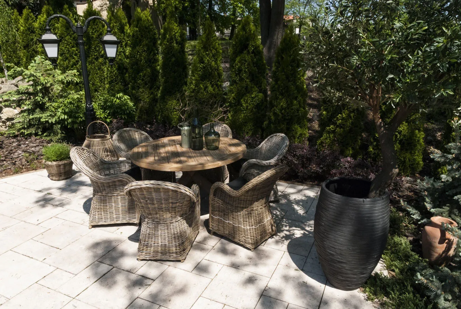 Zestaw stół teakowy z fotelami z rattanu BORDEAUX VI  Vimine naturalny drewno teak - rattan