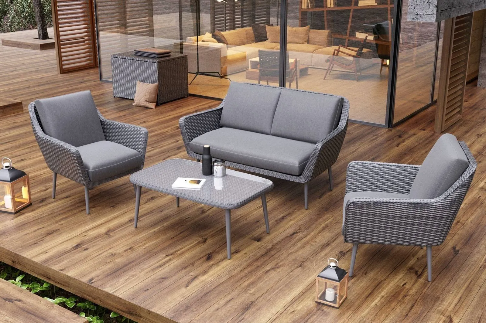 Meble ogrdowe MONZA   Oltre royal szare technorattan