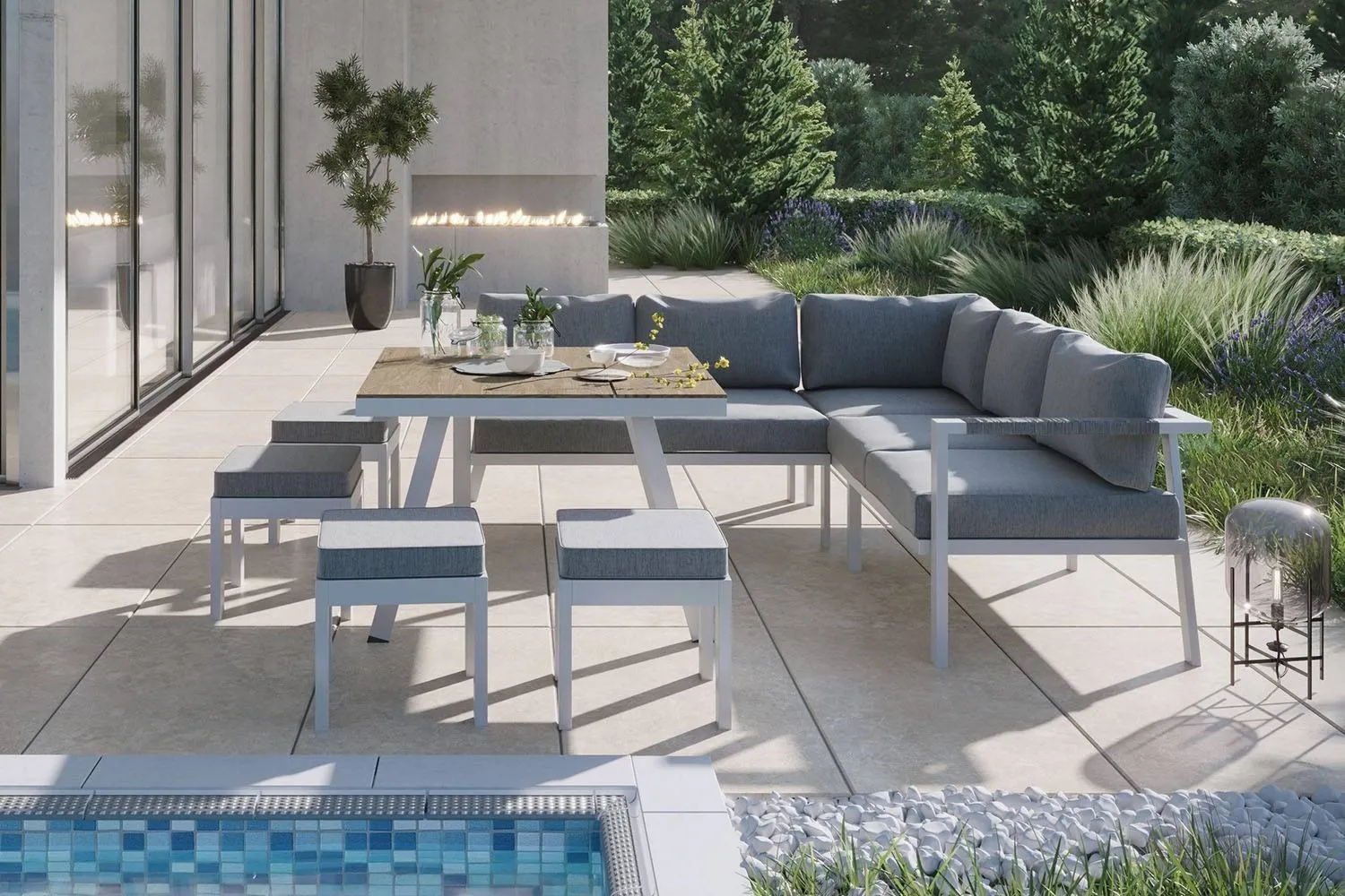 Nowoczesny zestaw mebli ogrodowych GRADO II  ZUMM biały aluminium