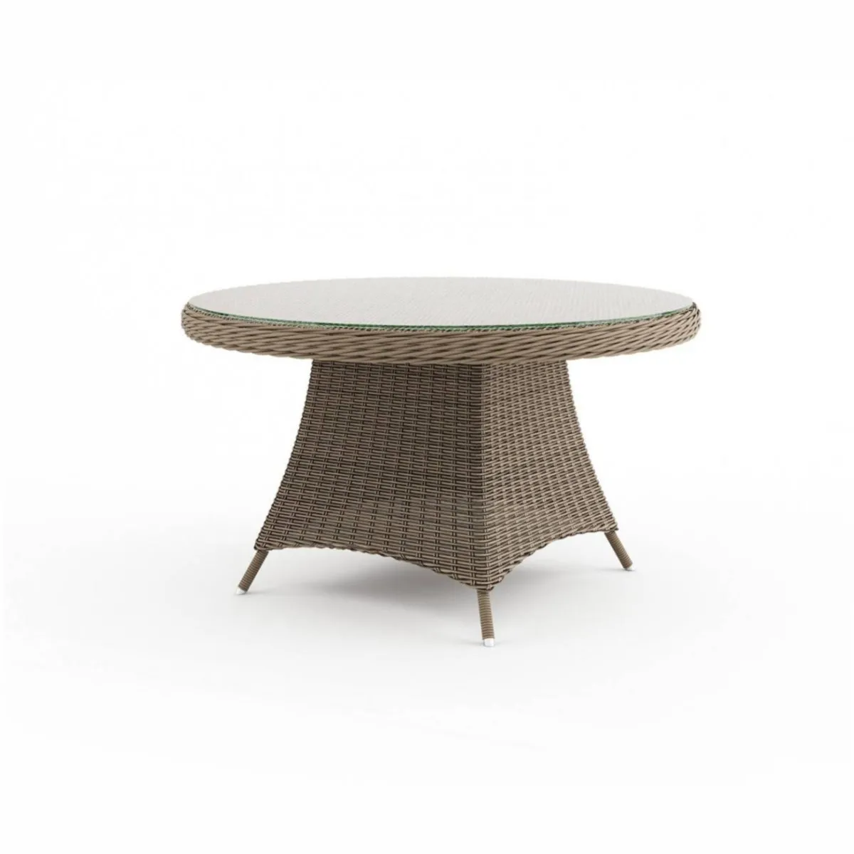 Stół ogrodowy ze szklanym blatem RONDO okragły  Ø130 Oltre royal piaskowy technorattan