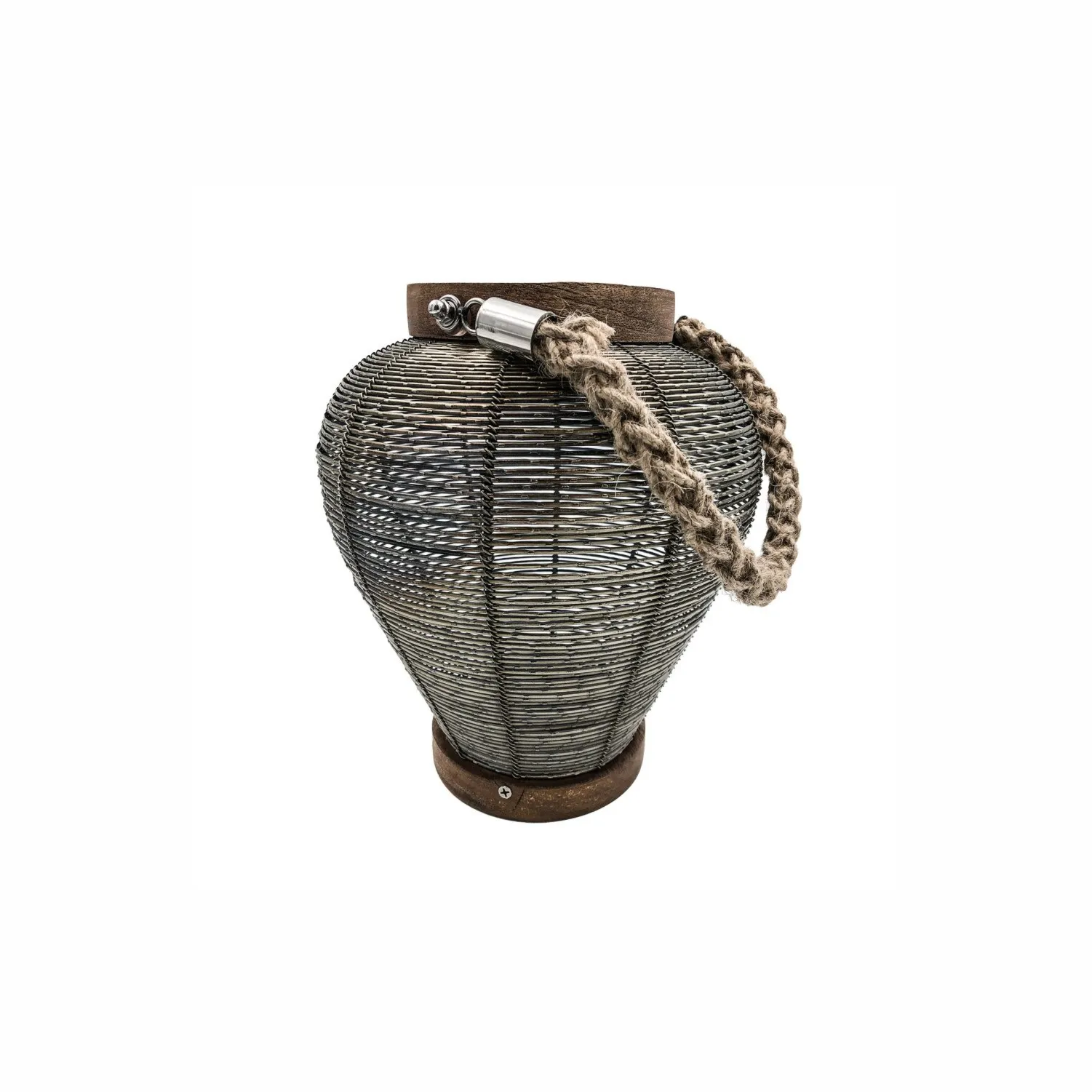 Lampion boho metalowy z drewnianym akcentem