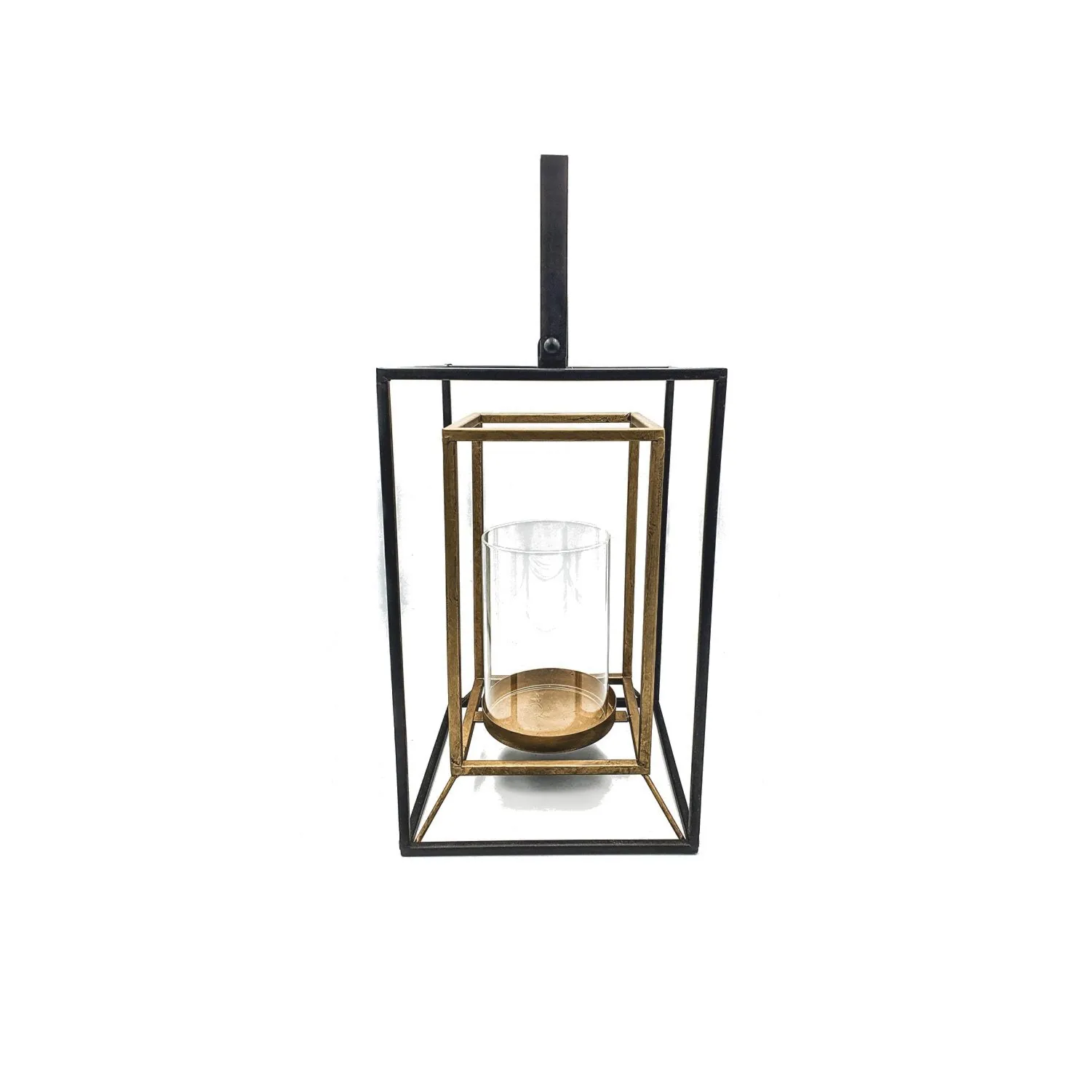 Lampion metalowy nowoczesny czarno-złoty