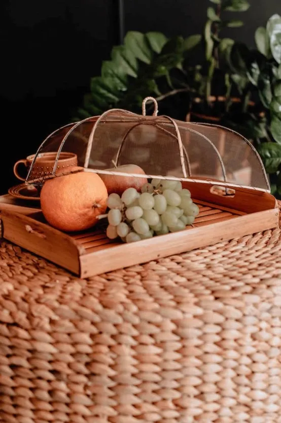 Taca bambusowa z pokrowcem na jedzenie S brązowa